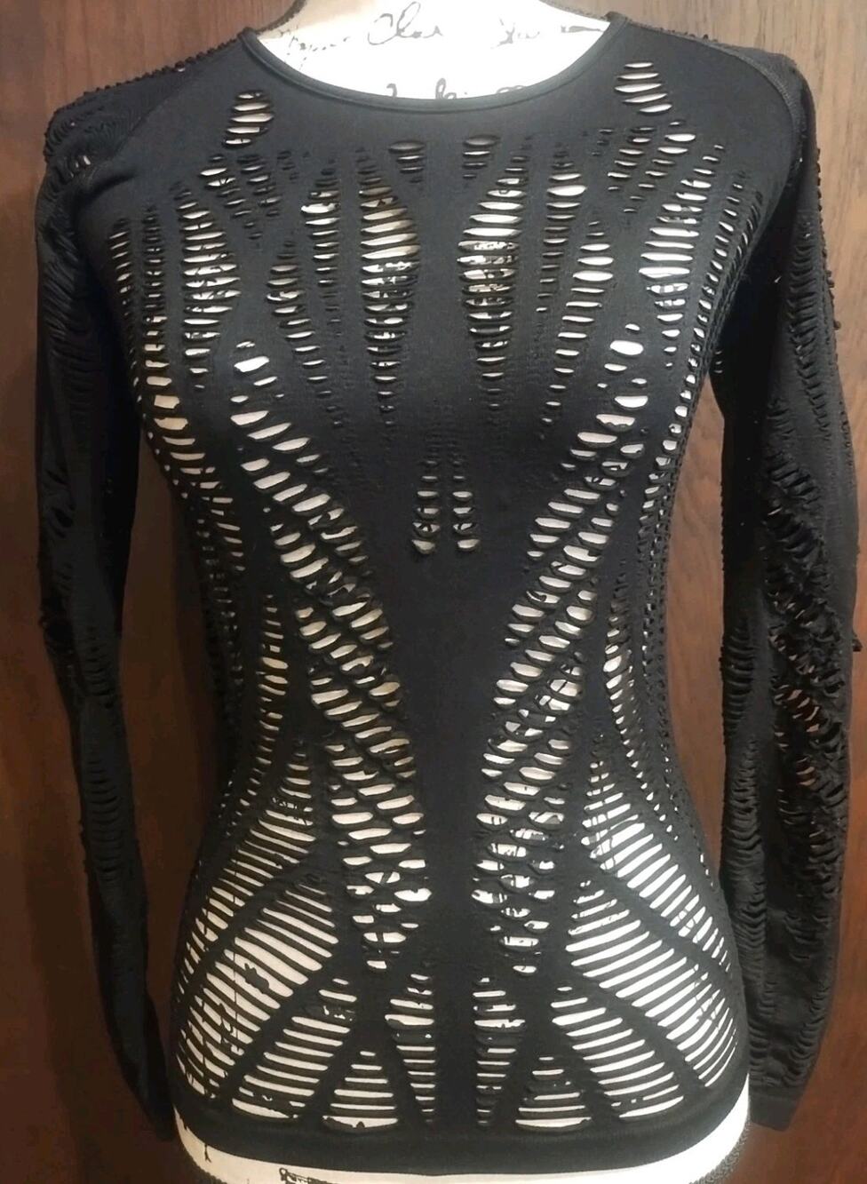 Alo Yoga Shirt Womens Small Black Long Sleeve Crew Cutout Sheer Mesh Athletic